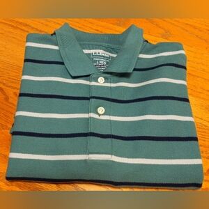 LL Bean Green Striped Polo Shirt Men's Size Large Regular